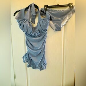 Striped Halter Neck Tankini Swimsuit